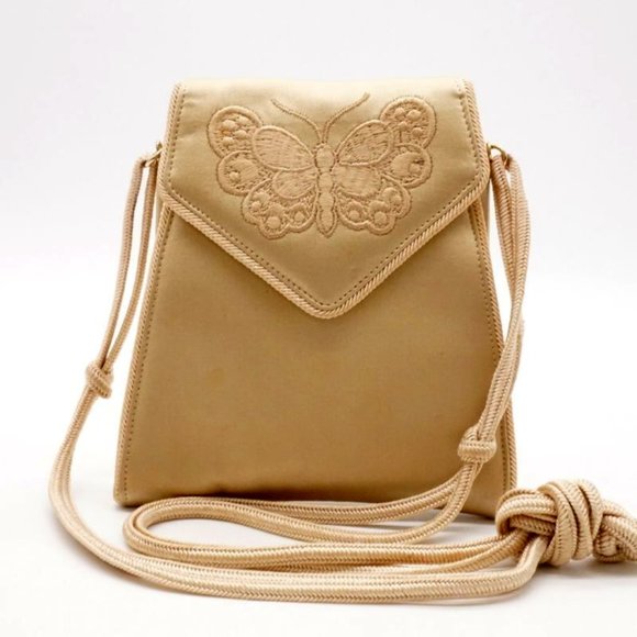 Bottega Veneta Handbags - BOTTEGA VENETA Vintage Mini Shoulder bag Embroidery Butterfly Satin Beige